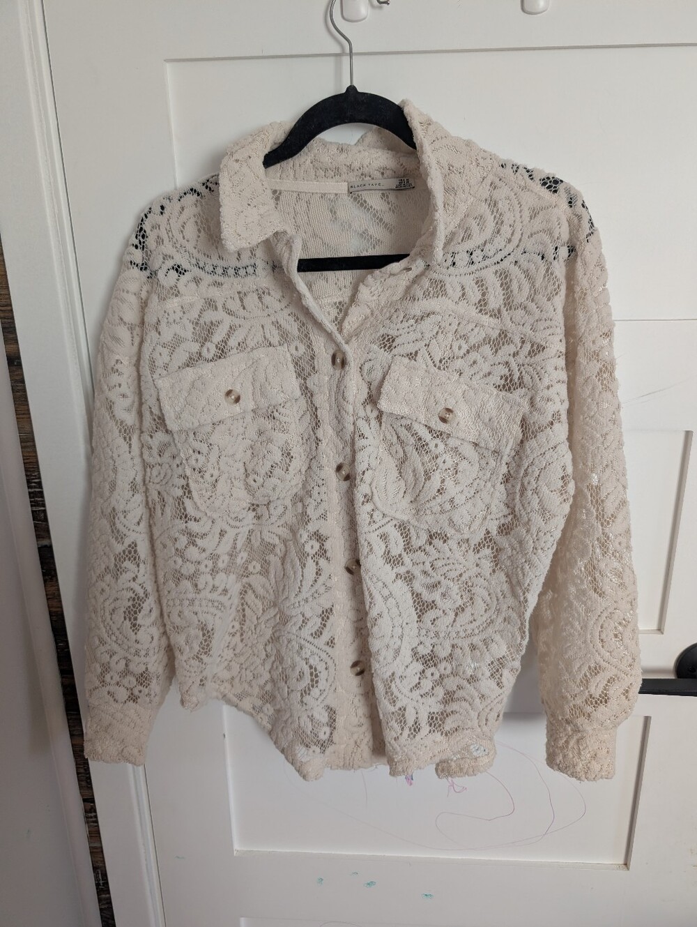 Cream Lace Button-Up Shirt Black Tape